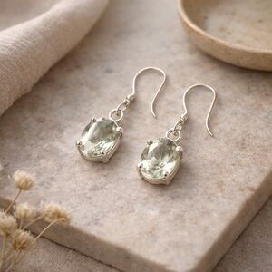 Green Amethyst (Prasiolite) Dangle Earrings | 925 Silver Minimalist Classic #542